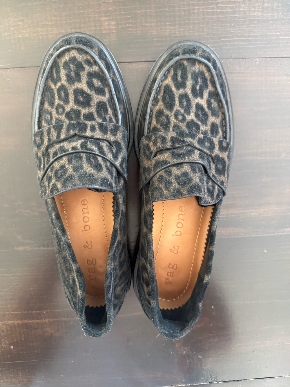 rag & bone New York Women's Leopard Suede Penny Loafers Size 8 or 8.5 - Picture 11 of 11